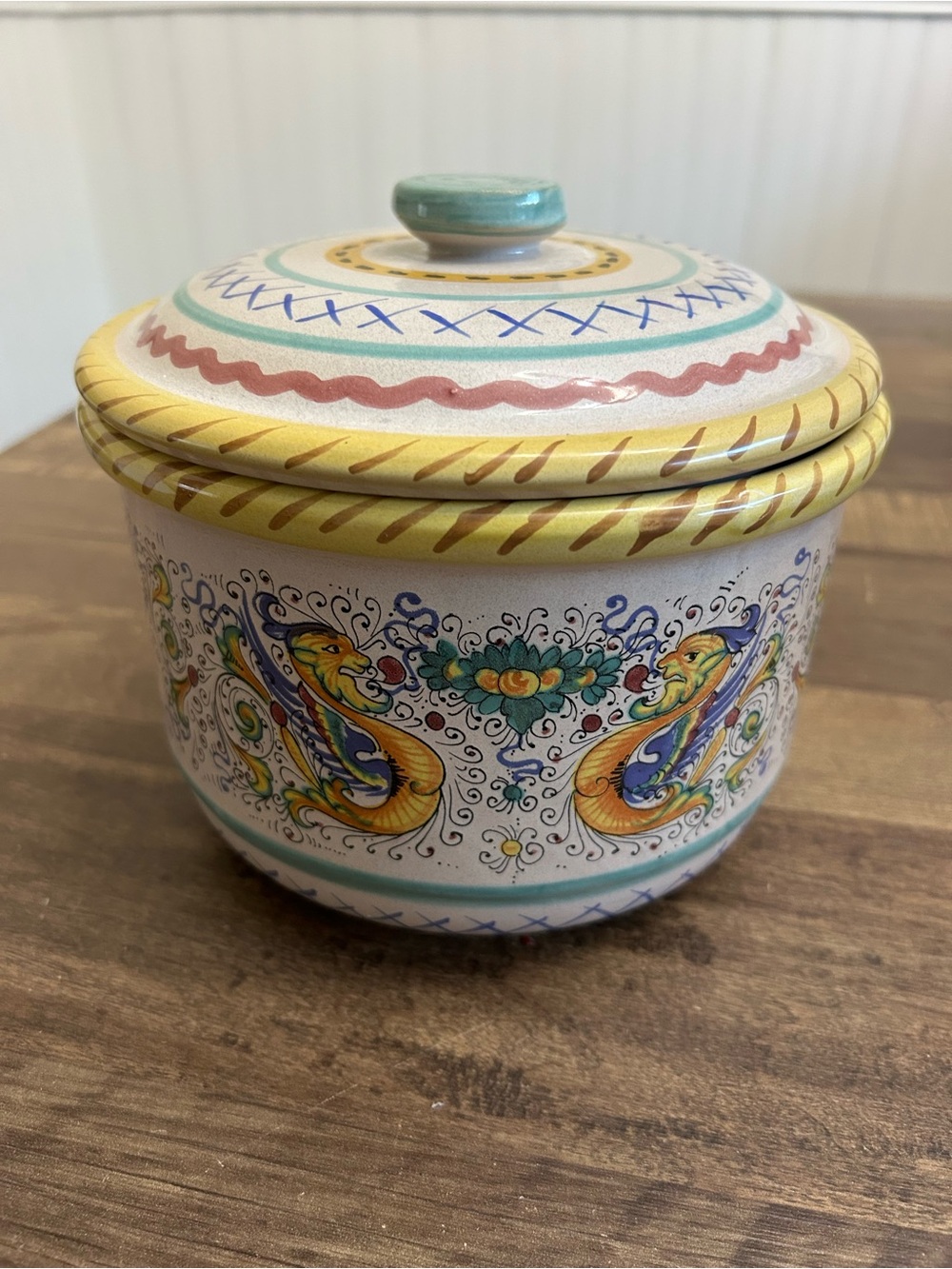 VTG Deruta Italy Raffaellesco Lidded Compote Bowl Dragon Candy Jar 7”